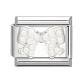 Italian charm bracelet module with silver bow design and white pearls - Pearl Bow Style 2