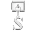 Maglia per bracciale charm italiano lucido con pendente a forma di lettera S maiuscola - Base Argento-Pendente Argento S