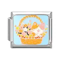 Italian style stainless steel link charm with colorful cat and flower basket enamel - Cat and Flower Basket (Pet-5)