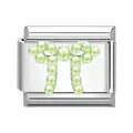 Italian charm link with a light green pearl bow design for modular DIY bracelets - Green Bow Style 2