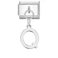 Charm modulare italiano in argento con ciondolo a lettera Q lucido in acciaio inossidabile - Base Argento-Pendente Argento Q