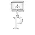 Charm modulare italiano in acciaio argento con pendente lettera P per gioielli fai-da-te - Base Argento-Pendente Argento P
