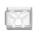 Italian charm link with silver bow and dual white pearls for modular bracelets - Pearl Ribbon Knot
