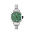 Orologio modulare in acciaio argento con quadrante verde vintage quadrato da donna - Solo Testa dell'Orologio / Stile 2 Colore Acciaio + Quadrante Verde