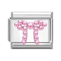 Stainless steel modular charm with a pink pearl bow design for DIY starter bracelets - Rose Pink Bow Style 2