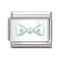 Modular link charm in silver stainless steel with a pearlescent light blue bow motif - Blue Bow