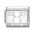 Italian modular link with pearl bow and white heart design in polished steel - White Heart Bow
