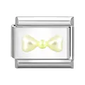 Modular stainless steel link charm featuring a pearlescent light yellow bow design - Beige Bow