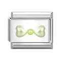 Modular stainless steel charm link with a pastel green pearlescent bow design - Green Bow Style 1