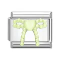 Modular stainless steel link charm with a light green pearlized heart and bow design - Green Heart Bow