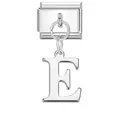 Charm modulare italiano in acciaio inossidabile lucido con ciondolo a forma di lettera E - Base Argento-Pendente Argento E