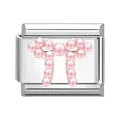 Italian charm link in silver stainless steel with a pink pearl bow decoration - Pink Bow Style 2