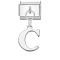 Modulo bracciale italiano con ciondolo a lettera C in argento lucido in acciaio inox - Lettera C / Base Argento-Pendente Argento C