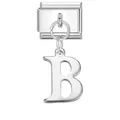 Maglia per bracciale componibile in acciaio inox argento con ciondolo lettera B - Base Argento-Pendente Argento B