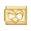 Modulo per bracciale italiano dorato con cuore e fiocco in smalto bianco - Cuore bianco