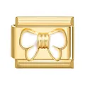 Charm modulare dorato con fiocco bianco per bracciali componibili in acciaio inossidabile - Motivo Fiocco Bianco