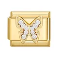 Charm per bracciale italiano con farfalla dorata lucida impreziosita da zirconi - Farfalla in Cristallo Bianco