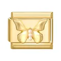 Charm modulare dorato con design a farfalla 3D e tre delicate perle bianche - Farfalla di Perle