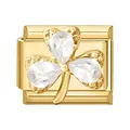 Charm modulare stile italiano con quadrifoglio dorato e tre cristalli trasparenti - Trifoglio
