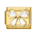 Maglia per charm italiano dorato con fiocco in zircone scintillante per bracciali DIY - Fiocco Diamante Bianco