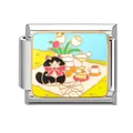 Italian charm bracelet link with black cat and picnic enamel design in stainless steel - 1x0.9cm / Black Cat