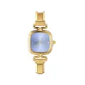 Orologio da donna in metallo dorato con quadrante quadrato blu-viola smerigliato e cristalli - Testa dell'Orologio / 5.7x2.5cm / Modello 7 Oro + Quadrante Celeste