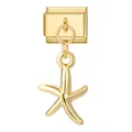 Italian charm bracelet module with gold starfish pendant on stainless steel base - Gold Base Pendant-Starfish