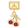Italian charm bracelet pendant with golden cherry design and red faceted gemstones - Gold Base Pendant-Red Zircon Cherry