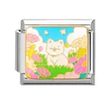 Italian charm bracelet link with cute dog enamel art and polished steel finish - 1x0.9cm / White Cat