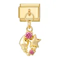 Modular gold charm with pink stones, seashell and starfish for DIY bracelet - Gold Base Pendant-Pink Zircon Starfish