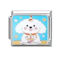 Italian charm with white cartoon poodle, party hat and birthday cake in sky blue - Party Cake White Bichon (5890392952373)