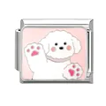 Italian charm stainless steel link featuring a white dog cartoon with pink paw prints - Pink Paw Print White Dog (5890392952374)