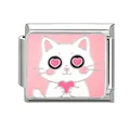 Italian modular charm in stainless steel featuring a pink cat and heart design for DIY bracelets - Pink Heart White Cat (5890392952375)