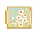 Goldenes Modul-Charm mit hellblauem Emaille und weißem Blumenmuster für Armbänder - Hellblaue Blumen (Goldenes Blumenmuster-2)