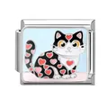 Italian modular charm in stainless steel featuring a black and white cat with red hearts - Black and White Spotted Heart Cat (5890392952376)