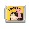 Italian charm link with lucky cat enamel design for DIY modular bracelet jewelry - 1x0.9cm / Lucky Cat