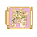 Goldenes Blumen-Charm mit Gänseblümchen-Emaille für DIY modulares Armband in Rosa - Gänseblümchen in Vase (Goldenes Blumenmuster-4)