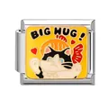 Italian charm bracelet link with yellow BIG HUG cat and red hearts in enamel - 1x0.9cm / Big Hug Cat