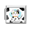 Italian modular charm featuring a cute cartoon black and white cat with red collar - Anthropomorphic Black and White Spotted Cat (5890392952379)