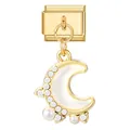 Golden crescent moon charm with white pearls and crystals for modular DIY bracelets - Gold Base Pendant-White Moon