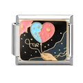 Italian DIY charm link with gold-plated starry sky enamel and heart balloon motif - 1x0.9cm / Heart Balloon