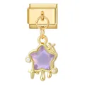 Italian charm link with a lavender resin star and white faux pearl in gold finish - Gold Base Pendant-Blue Star 2