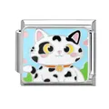 Italian charm link featuring a cute enamel black and white cat on a blue background - Grassland Heart Black and White Cat (5890392952381)