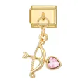Italian style DIY gold modular charm featuring cupid arrow with pink heart gemstone - Gold Base Pendant-Pink Zircon Bow