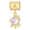 Italian style gold star charm with opal stone and pearl for modular DIY bracelets - Gold Base Pendant-White Star