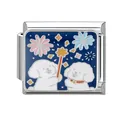 Italian charm bead featuring two white dogs on starry night sky for DIY bracelet - Starry Night Fireworks White Pet (5890392952384)