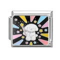Italian charm link with a cartoon puppy holding a star wand on a black background - Star Heart Magic Wand Dog (5890392952385)