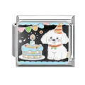 Italian charm link with a cute puppy and birthday cake in black enamel finish - Birthday Party White Curly Dog (5890392952386)