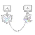 Italian charm bracelet module with silver heart moon butterfly and crystal accents - Butterfly and Moon