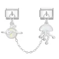 Silver modular charm link featuring planet and jellyfish charms with crystal accents - Planet and Jellyfish